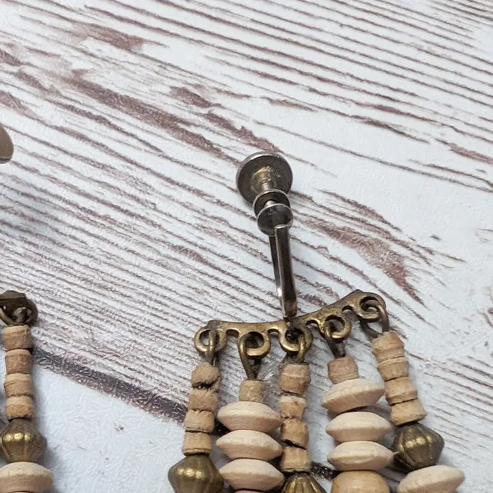 Vintage Screw Back Earrings Multi Stand Tan Dangle Long Statement